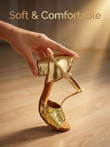Zapatos de Baile Latino con Tira en T y Brillantina de Alta Calidad para Niñas, Zapatos de Baile de Salón con Tacón Bajo de 3.5CM para Salsa Moderna - Product Image 5