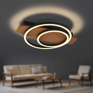 Plafonnier LED rond moderne, design anneau en bois noir, blanc chaud 2700K, culot E27, dimmable pour salon - Product Image 3