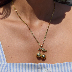 Collar con Colgante de Cereza, Acero Inoxidable, Chapado en Oro, Joyería de Moda para Mujer, Regalo, Cadena, Accesorio para Clavícula - Product Image 3
