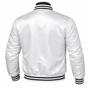 Men's Royal Blue Satin Varsity <b>Jacket</b> Regular Fit Casual Style Autumn Wear Button Closure Solid Color Turn-down Collar - Product Image 5