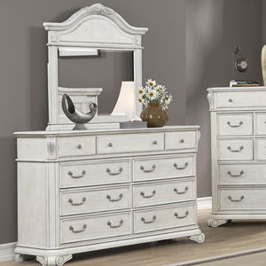 Cómoda, Mesita de Noche y Cajonera Estilo Sleigh con Tallados Ornamentados para un Conjunto de Dormitorio de Decoración Vintage Atemporal - Product Image 2