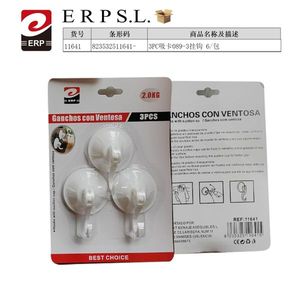 Suction Cup Hooks 3Pcs With Ventosa 2.0kg Capacity For Bathroom Kitchen Wall Mounting - Product Image 1