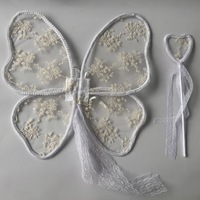 Ensemble baguette féerique et ailes en dentelle, en acier inoxydable, fait main, accessoire de cosplay, de photographie et de costume de scène, baguette à main avec ailes d'ange