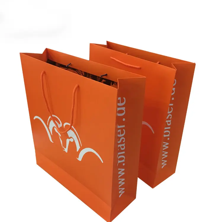 OEM 제조 포장 고급 의류 가방 로고가있는 맞춤형 인쇄 오렌지 대형 종이 쇼핑백