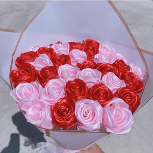 Oke bunga mawar setengah jadi awet buatan tangan DIY kelopak mawar pita <span class=keywords><strong>Satin</strong></span> abadi untuk Hari Ibu - Product Image 2