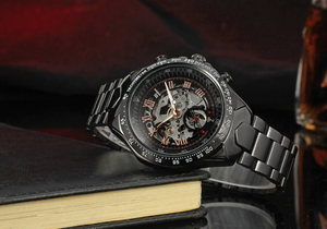 Montres Squelettes Mécaniques Automatiques de Luxe pour Homme en Acier Inoxydable Doré Tendance - Product Image 3