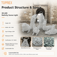 Motif lumineux LED TOPREX Scène de Nativité Géante, Éclairage extérieur pour Églises et Places, Étanche IP65, Grand Modèle de 3M, Design Manger