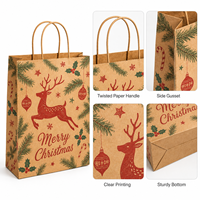 Sacs cadeaux en papier kraft personnalisés pour Noël avec poignées, sacs d'emballage pour les cadeaux de fête, vente au détail