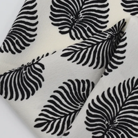 Tissu en mousseline de soie de haute qualité 75d * 75d motif de feuille de plante noir et blanc imprimé tissu en mousseline de soie pour vêtements pour femmes