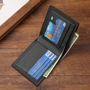 Người đàn ông cổ điển của thiết kế PU da kẻ sọc Bifold Ví mở đóng cửa Polyester Lót Tiền Thẻ tín dụng đồng xu ví túi chủ - Product Image 4
