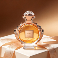 Flacon de parfum rond de luxe haut de gamme, 80 ml, bouchon en acrylique doré, flacon en verre vide, emballage en boîte, impression sérigraphique, écologique