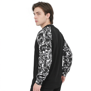 Black Camo <b>Raglan</b> Long <b>Sleeve</b> <b>T</b> <b>Shirt</b> Oversized Cotton Tee Digital Print Casual Men's - Product Image 5