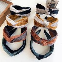 Automne et hiver en peluche croix bandeau mode croisé noué cheveux accessoires pour femmes Vintage à la main multicolore bandeau