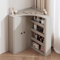 Table de toilette triangulaire d'angle en bois massif éclairée petite armoire de rangement moderne bureau pour appartement chambre cosmétique intégrée