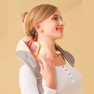 Masajeador de cuello para amasar 3D de tejido profundo eléctrico mejorado 2024, masajeador de cuello y hombros portátil manos libres para aliviar el dolor