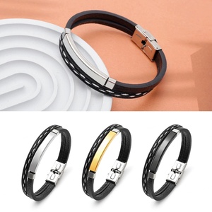 Pulsera de Cuero PU con Grabado Personalizado de Logotipo, Placas de Acero Inoxidable para Estampado, Dije de Barra, Pulsera para Parejas - Product Image 2