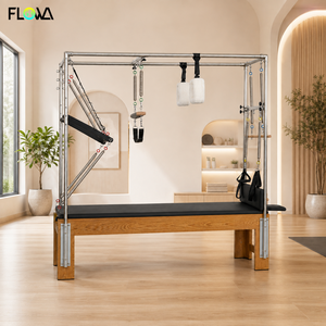 FLOWA Cadillac de Pilates Professionnel en Chêne 218 cm Full Tower avec Barres à ressort multiples et coussinets en polaire pour l'entraînement en académie et en studio - Product Image 1