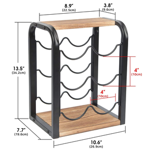<span class=keywords><strong>Porte</strong></span>-bouteilles à vin en fer et bois à 3 niveaux, support à bouteilles de vin autoportant pour 6 bouteilles, pour la cuisine, le bar, la table à manger, décoration - Product Image 1