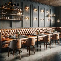 Ensemble Haut de Gamme Rétro pour Bar, Restaurant Fast-Food et Café : Banquettes Orange, Tables et Chaises de Salle à Manger en Cuir
