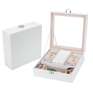 Simple Leather Square Jewelry <b>Box</b> with Transparent Glass Lid Velvet Lining Home Earring & Ring Storage <b>Large</b> Capacity Dust-proof - Product Image 1