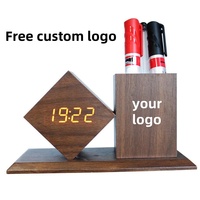Porte-stylos en bois pour bureau fourni par une usine chinoise, horloge numérique LED, affichage de la température, commande vocale, luminosité à trois niveaux