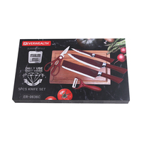 Set Pisau Dapur Premium 5pcs, Pisau Chef Super Tajam, Lapisan Anti Lengket Merah Vintage, Baja Tahan Karat, Peralatan Masak