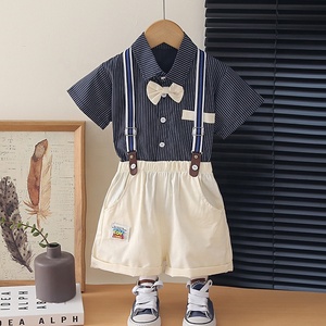 Ensemble de vêtements pour garçons en bas âge, chemise rayée à manches courtes, nœud papillon, short à bretelles, <span class=keywords><strong>tenue</strong></span> formelle d'été - Product Image 6