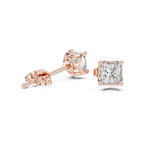 Lujosos pendientes de oro rosa de 14 quilates con diamantes de corte princesa, perfectos para ocasiones especiales o regalos de la India - Product Image 1
