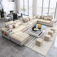 Ensemble de canapés modulaires en U sur mesure de luxe, canapé sectionnel en cuir moderne avec console audio intelligente pour villa de prestige