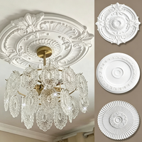 Médaillon de plafond en PU de style français, base de lampe ronde sculptée européenne, moulure décorative de plafond combinée