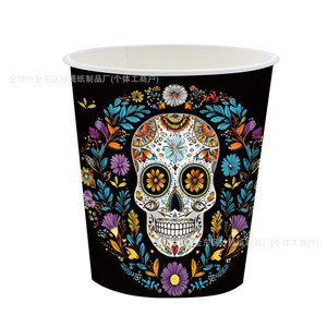 Halloween Skull Flower Themed <b>Disposable</b> Tableware Set Party Supplies Paper <b>Plates</b> Cups Napkins Cutlery Kit - Product Image 5