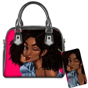 2021 महिलाओं के बैग महिलाओं के हैंडबैग काले कला अफ्रीकी लड़कियों प्रिंट महिलाओं के चमड़े के पर्स और हैंडबैग के लिए कस्टम लक्जरी हैंडबैग महिलाओं
