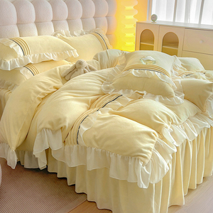 Korean Princess Style Winter <b>Bedding</b> Set Milk Fleece Duvet Cover Sheet Set Breathable Warmth Retention Solid Color - Product Image 4