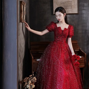 Red Evening Gown Women Sweetheart Neckline Natural Waist Glitter A Line For Coming Of Age Ceremony - Product Image 2
