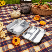 Ensemble de cuisine portable en aluminium 2 en 1, 3 compartiments, assiette à déjeuner pour le bureau, le sport, l'escalade, le camping en plein air