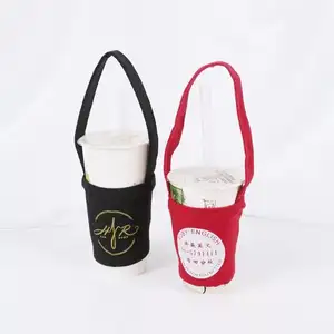 Aangepaste logo creatieve handgemaakte breien wrap katoen koffie cup mouwen nemen weg tote koffie houder tas