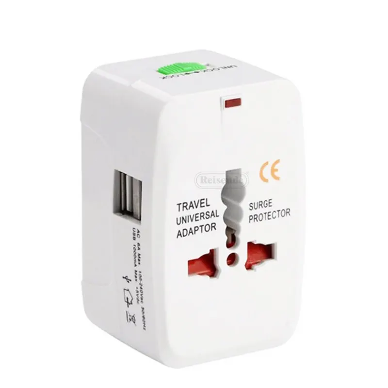 All in one 2USB universal travel plug adapter white 6A 250V Manufacturer Wholesale for worldwide