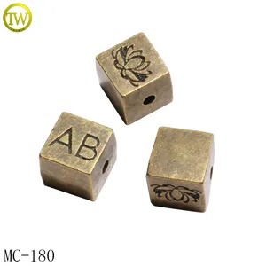 Beads Zinc Alloy Double Side Square Beads Custom Engraved Logo Letter Hang Pendant For Jewelry Making