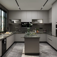 Armoires de cuisine modernes de luxe en acier inoxydable modulaires encastrées KINO, design ignifuge et écologique, évier artificiel