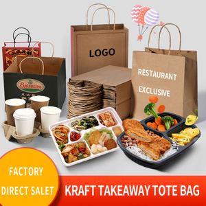 Kraft Paper Bags for Food Takeaway Pizza & Milk <b>Packaging</b> Recyclable Handle Gift Bags with Custom <b>Labeling</b> Printing - Product Image 3