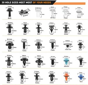 Bộ kẹp giữ xe hơi & phụ kiện cố định ô tô 1045 món, gồm 30 kích cỡ phổ biến nhất, đinh tán cản xe, chắn bùn, kèm dụng cụ tháo phụ kiện - Product Image 2
