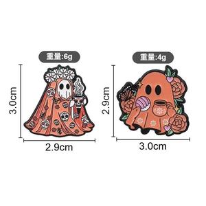 Broche vintage mexicaine en alliage de zinc émaillé, motif Jour des Morts, fantôme, amour, fleurs, squelette, café, pour badge d'Halloween - Product Image 6