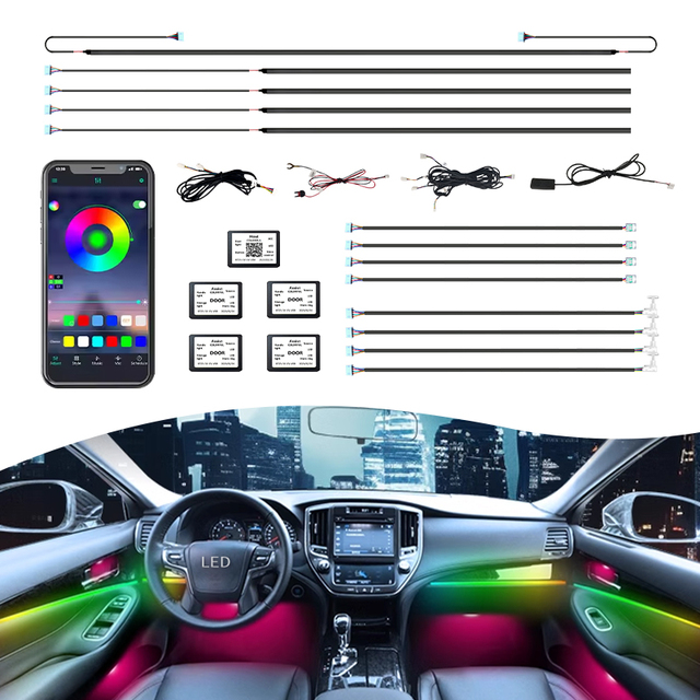 Universal Car Ambient Lighting 12V Symphony Rgb Led Strip Light Car Ambient Flow Light APP Control Car Interior Decoration Strip