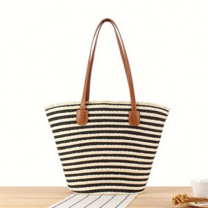 Wholesale Seaside <b>Beach</b> Vacation Women <b>Large</b> Capacity Paper Woven Striped Shoulder <b>Bag</b> Water Resistant Power Saver Portable - Product Image 2