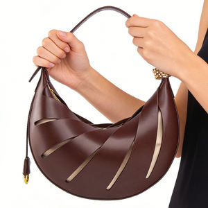 New <b>Sweet</b> Soft PU Zipper Crossbody <b>Bag</b> Solid-Color Bow Gentle Carved Hollowed-out Half Moon Shaped Handbag Customized - Product Image 6