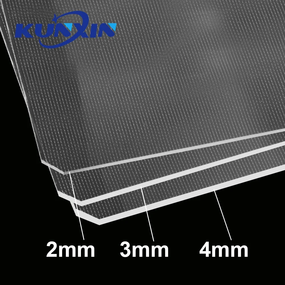 Kunxin rõ ràng quang học PMMA 2mm 3mm 4mm nằm rải rác dẫn ánh sáng hướng dẫn tấm màn hình in ấn LED lgp tấm