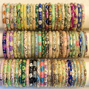 Wholesale Women's Vintage Christian Alloy Irregular Teardrop Enamel Rhinestone Cloisonne Bangle Gold Plated Multi Color <b>Crystal</b> - Product Image 6