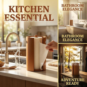 Runze Home Wooden <b>Paper</b> Towel Holder Circular Countertop Storage <b>Kitchen</b> Desktop Roll Stand - Product Image 3