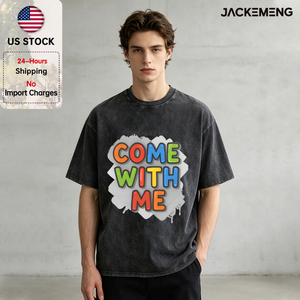 Camiseta Oversize de Algodón Lavado con Estampado 'Come With Me', Estilo Retro Urbano, para Uso Diario Informal, Venta al por Mayor desde Almacén en EE. UU. - Product Image 1