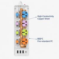 Cable de Extensión Universal con Enchufe para EE. UU., UE y Reino Unido, Fabricado en China, con 4 Tomas de Corriente, 3 Puertos USB y 1 Puerto Tipo C